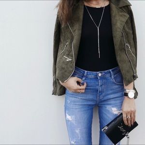 Azalea SF olive green suede moto jacket